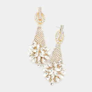 Clear Crystal Abstract Cluster Pageant Earrings on Gold  | Prom Earrings | 543237