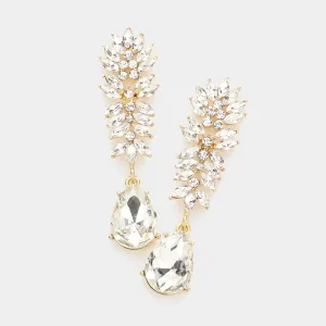 Clear Crystal Stone Cluster Dangle Pageant Earrings on Gold| Prom Earrings |  382448