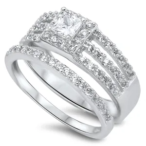 Clear CZ Solitaire Polished Ring Set New .925 Sterling Silver Band Sizes 5-10