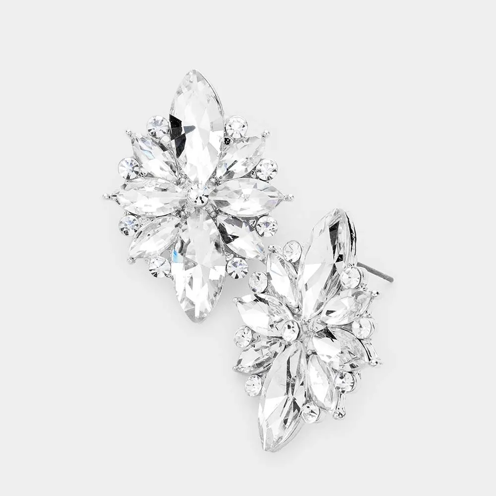 Clear Marquise Round Stone Cluster Pageant Earrings  | Prom Earrings| 478057