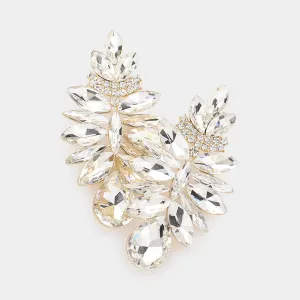 Clear Marquise Stone Cluster Chandelier Earrings on Gold | Pageant Earrings | 610723