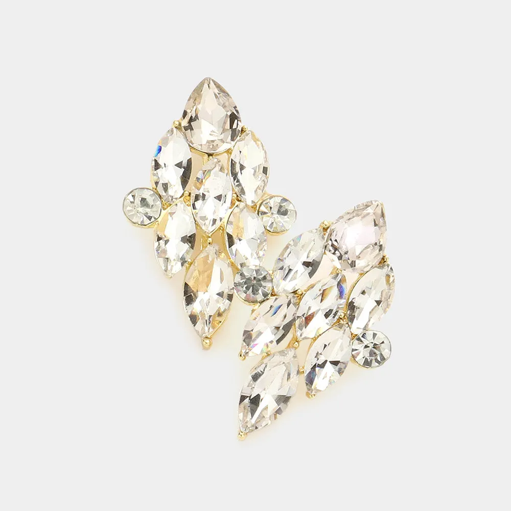 Clear Marquise Stone Cluster Pageant Earrings on Gold | Interview Earrings |  577825