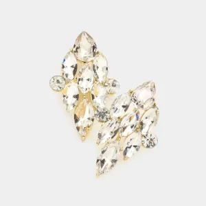 Clear Marquise Stone Cluster Pageant Earrings on Gold | Interview Earrings |  577825