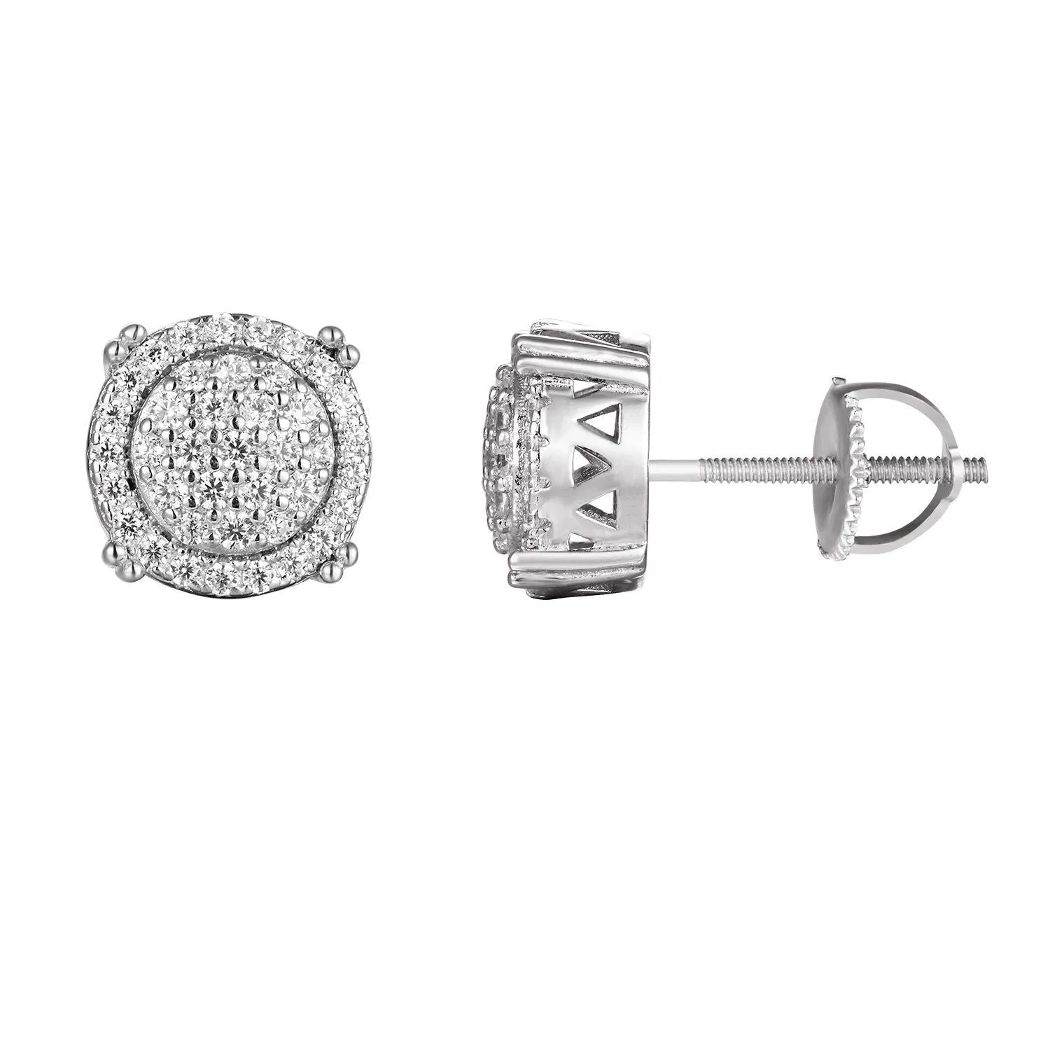 Cluster Flower Bling  Prong Set Silver Screw Back Earrings