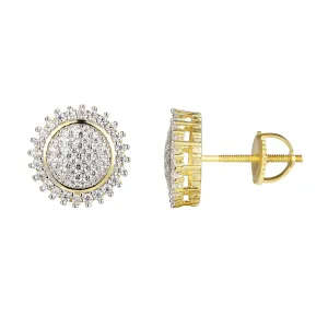 Cluster Flower Prong Set Round Silver Stud Earrings