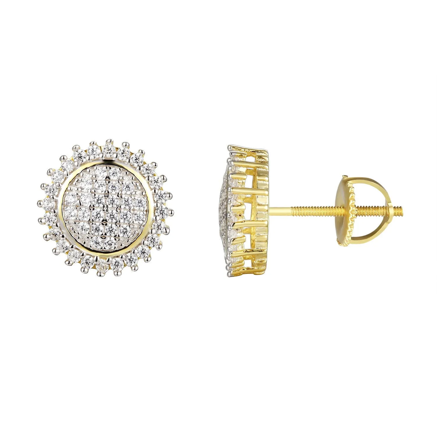 Cluster Flower Prong Set Round Silver Stud Earrings