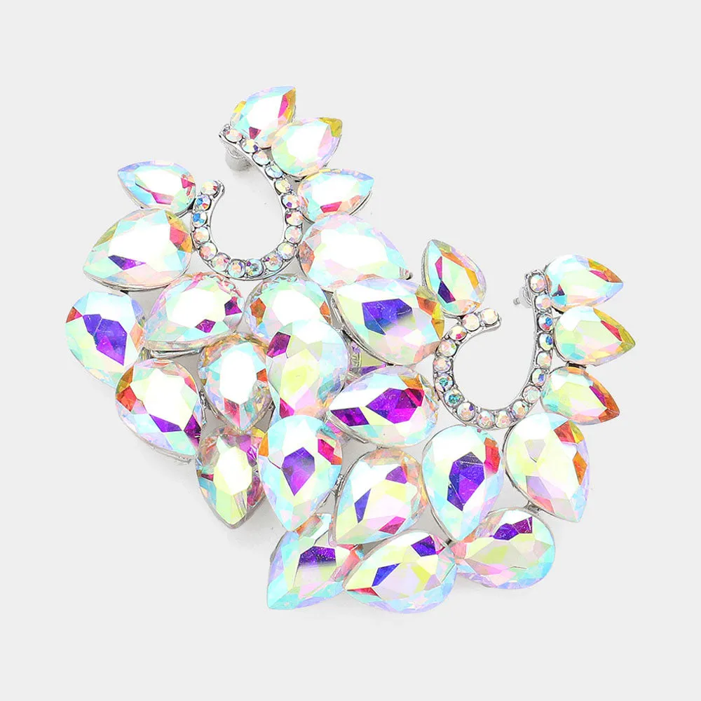 Cluster of AB Teardrop Stones Pageant Earrings | Prom Earrings | 624314