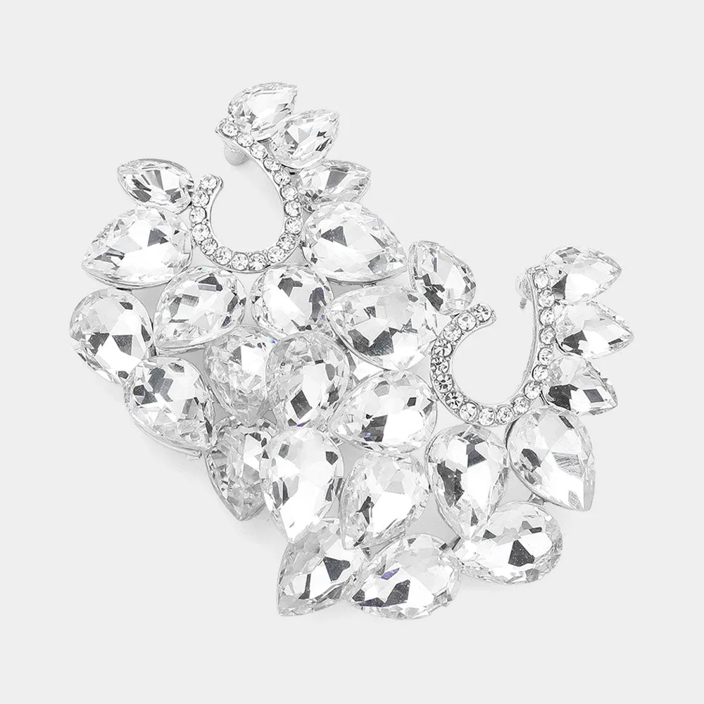 Cluster of Clear Teardrop Stones Pageant Earrings | Prom Earrings | 624313
