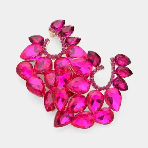 Cluster of Fuchsia Teardrop Stones Pageant Earrings | Prom Earrings | 624323