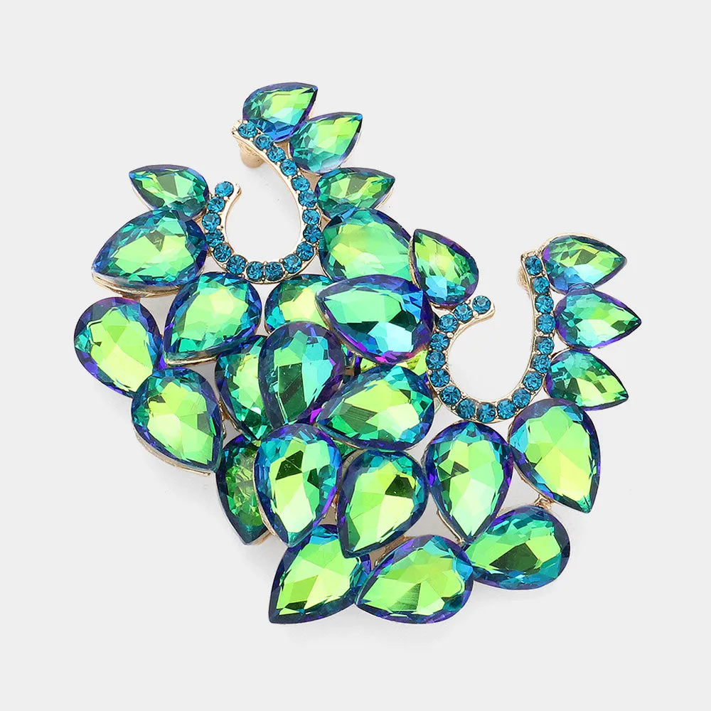 Cluster of Green AB Teardrop Stones Pageant Earrings | Prom Earrings | 624320