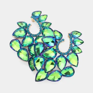 Cluster of Green AB Teardrop Stones Pageant Earrings | Prom Earrings | 624320