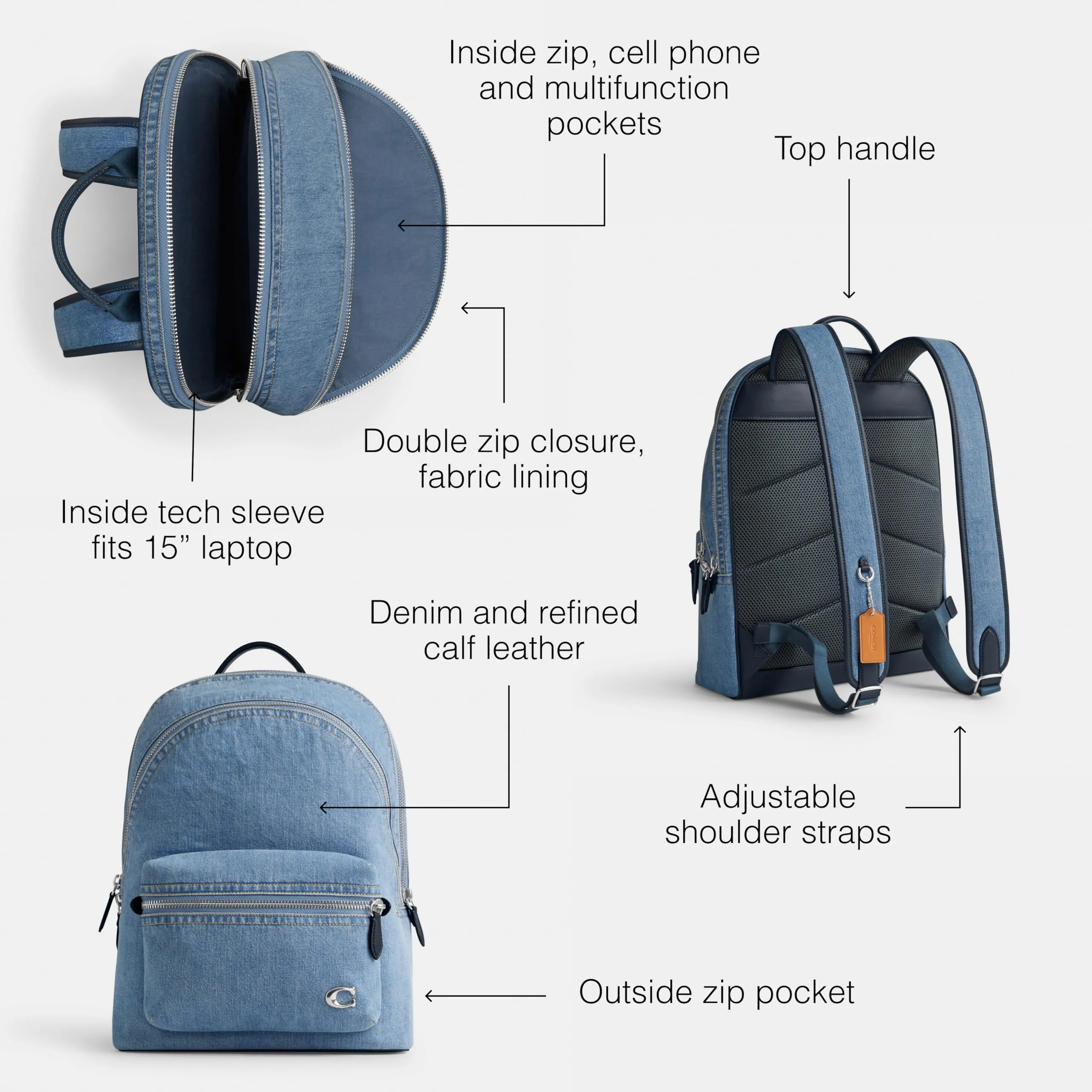 Coach Charter Backpack, Indigo Denim