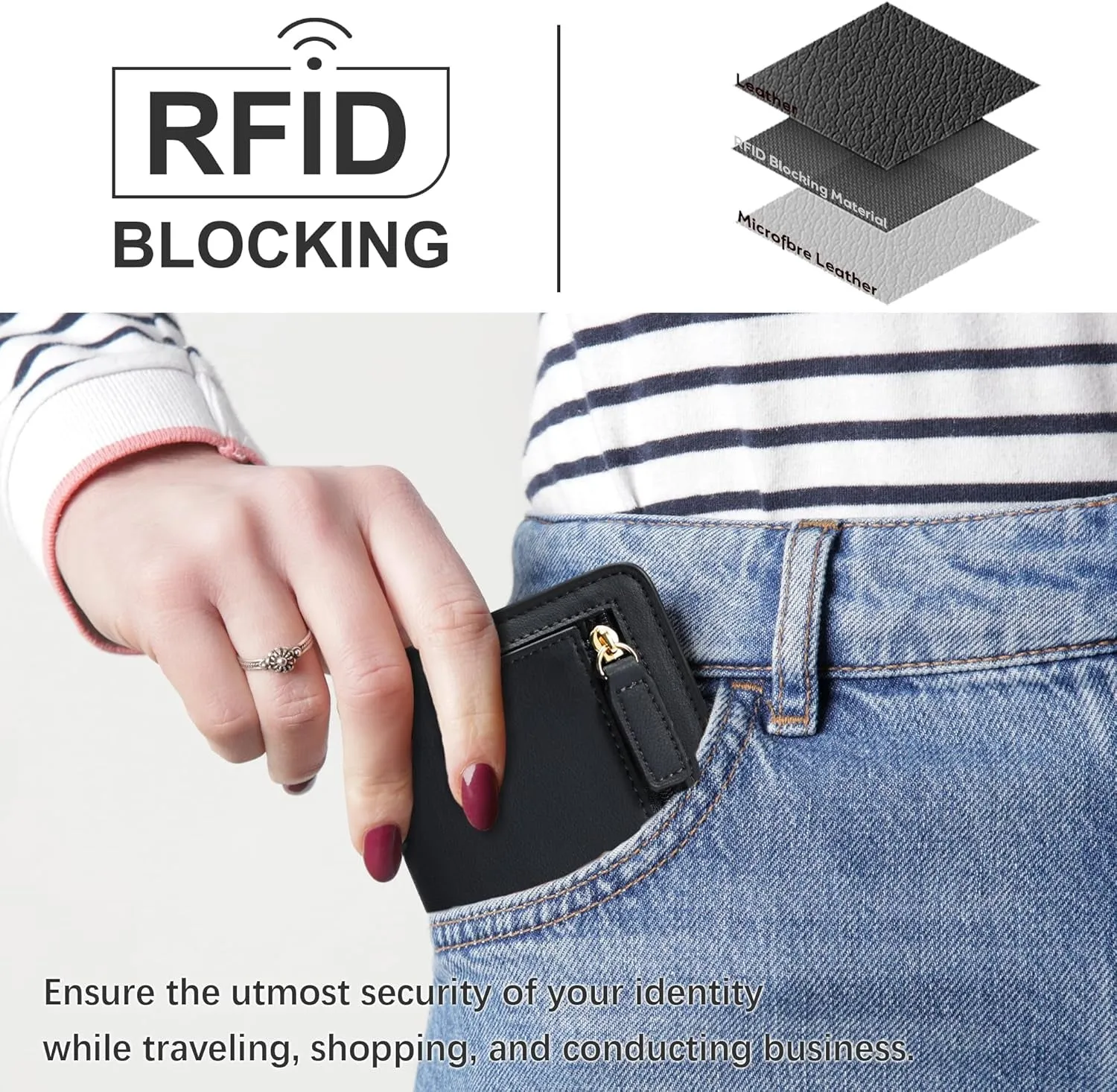 Compact Bifold Credit Card Holder, Leather Zipper Coin Wallets for Women