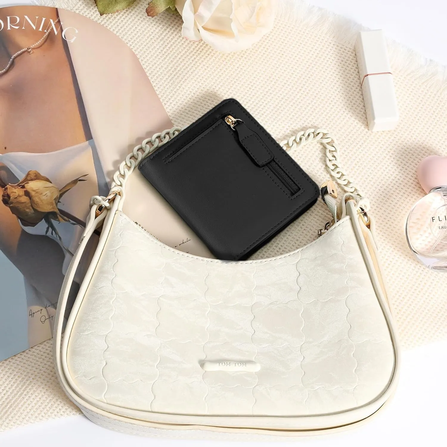Compact Bifold Credit Card Holder, Leather Zipper Coin Wallets for Women