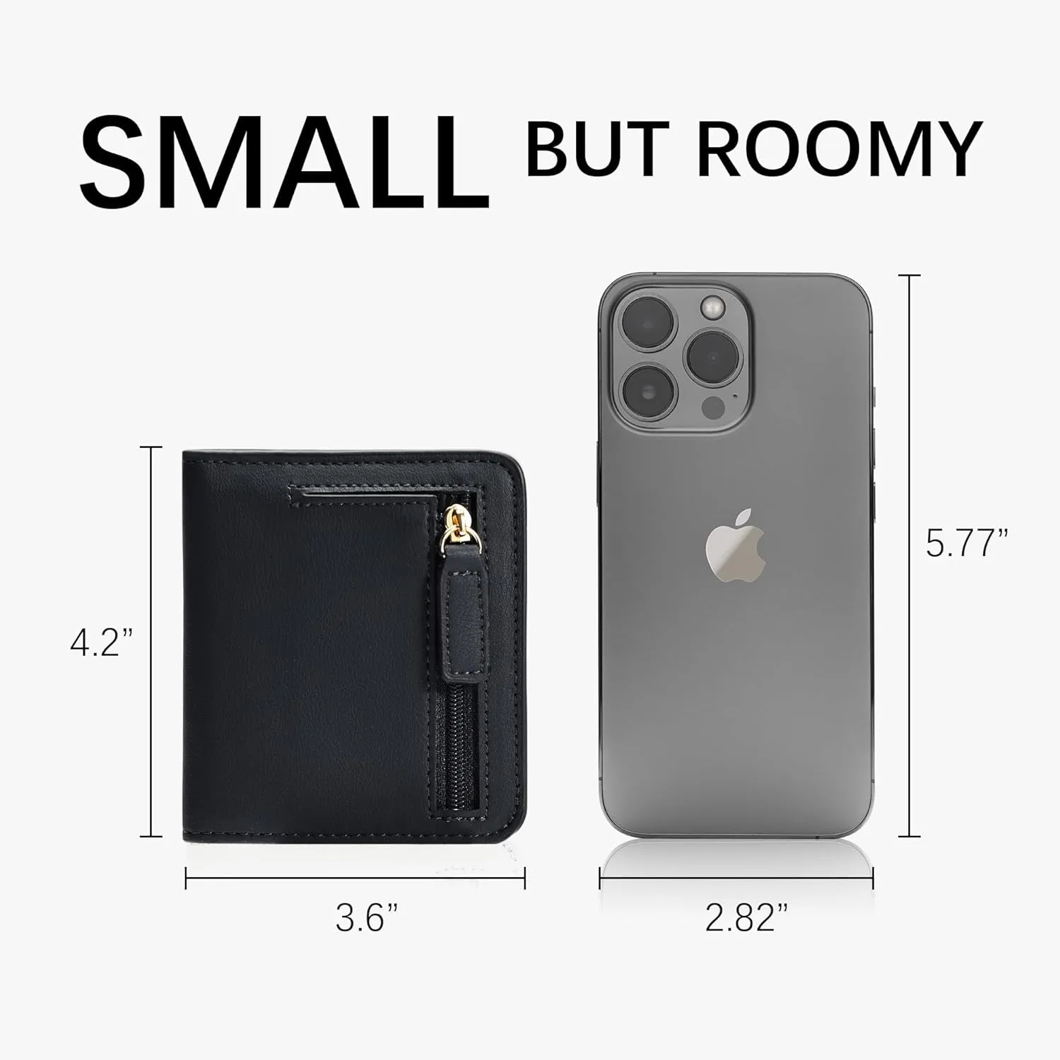 Compact Bifold Credit Card Holder, Leather Zipper Coin Wallets for Women