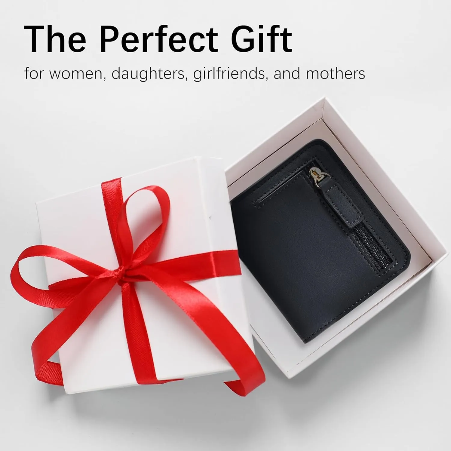 Compact Bifold Credit Card Holder, Leather Zipper Coin Wallets for Women