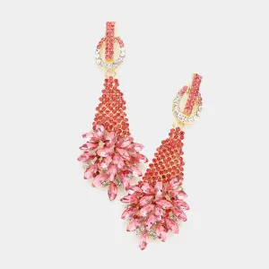 Coral Crystal Abstract Cluster Pageant Earrings  | Prom Earrings | 592374