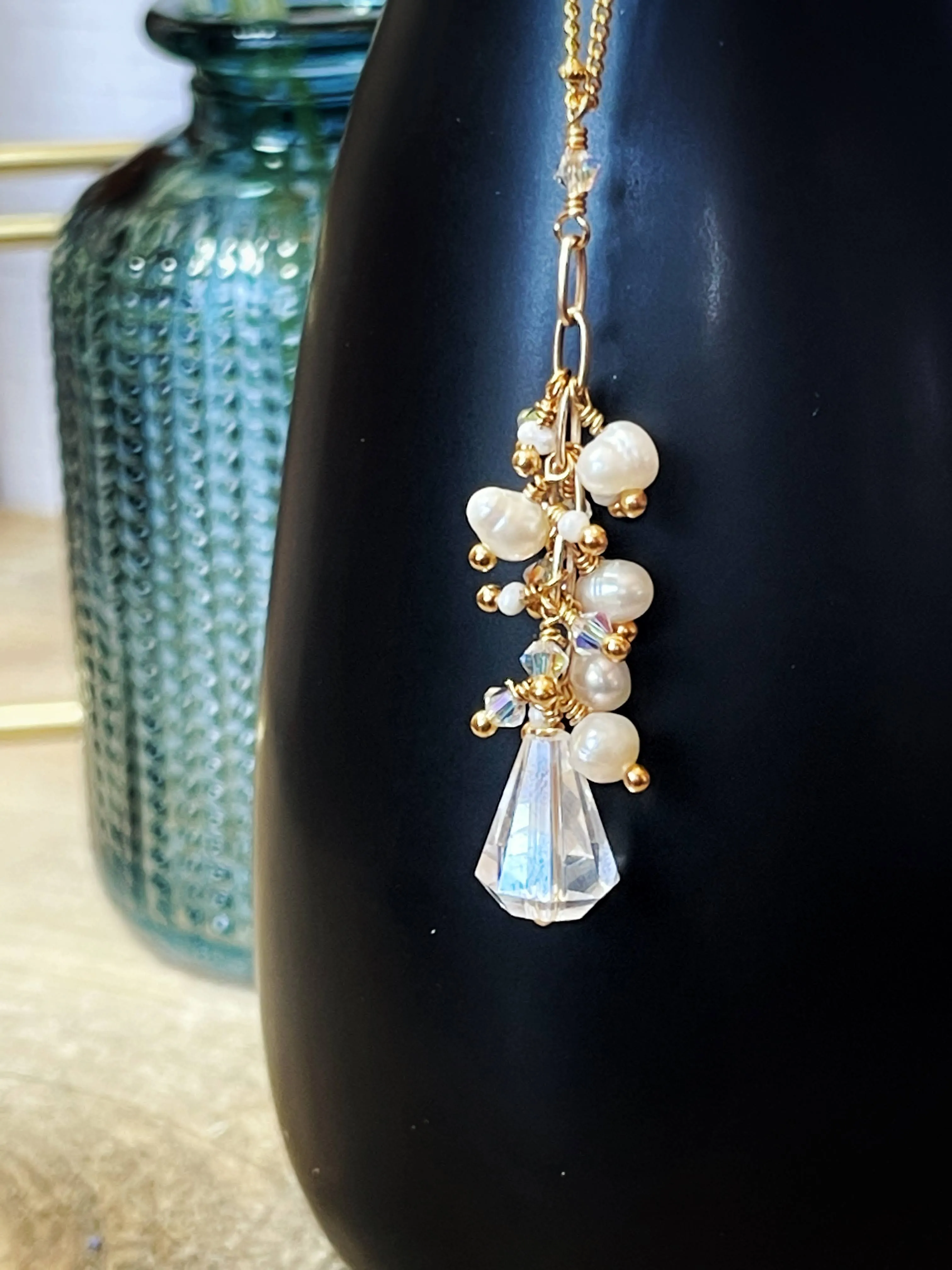 Crystal & Pearl Necklace & Earring Set