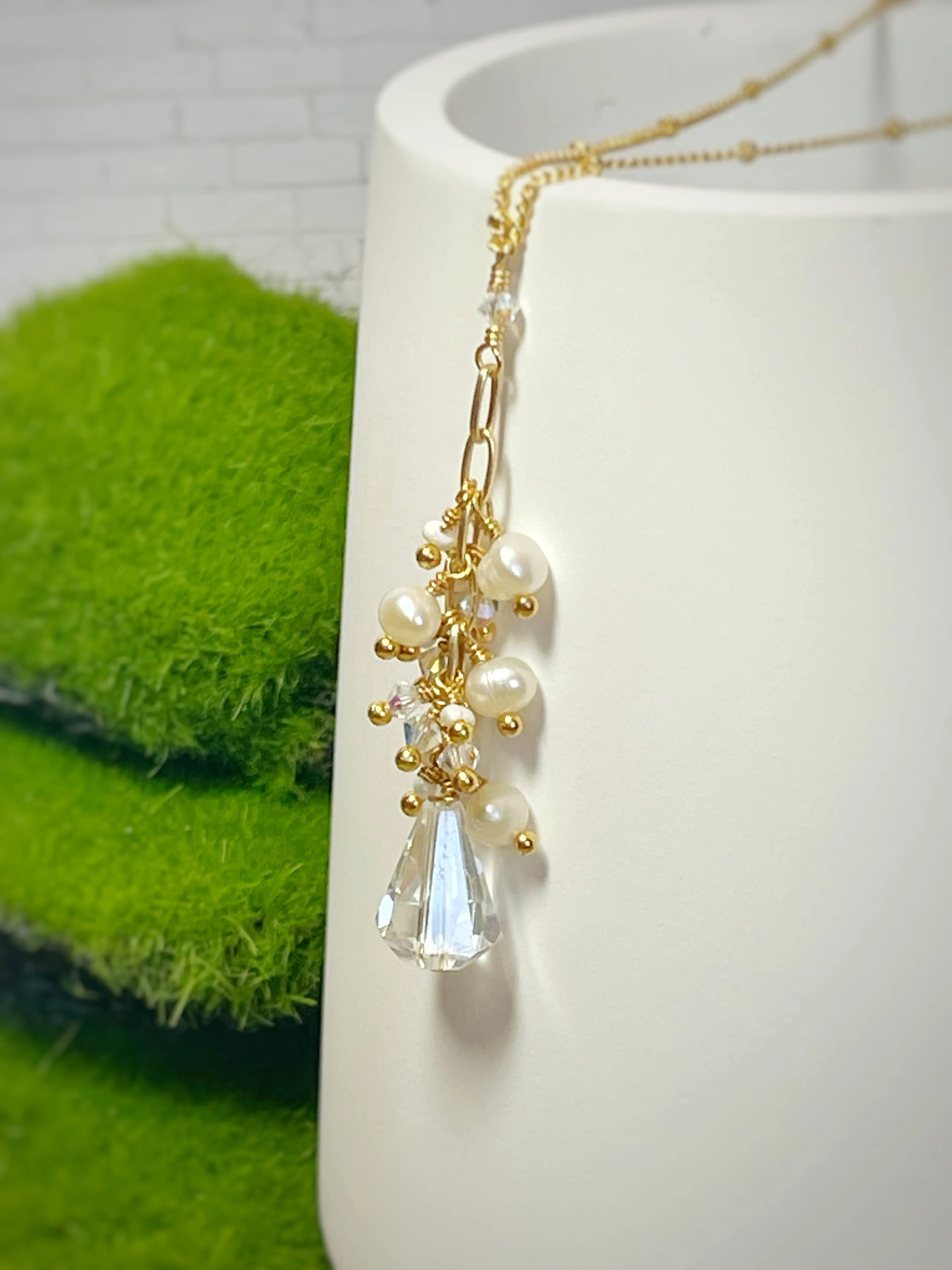 Crystal & Pearl Necklace & Earring Set