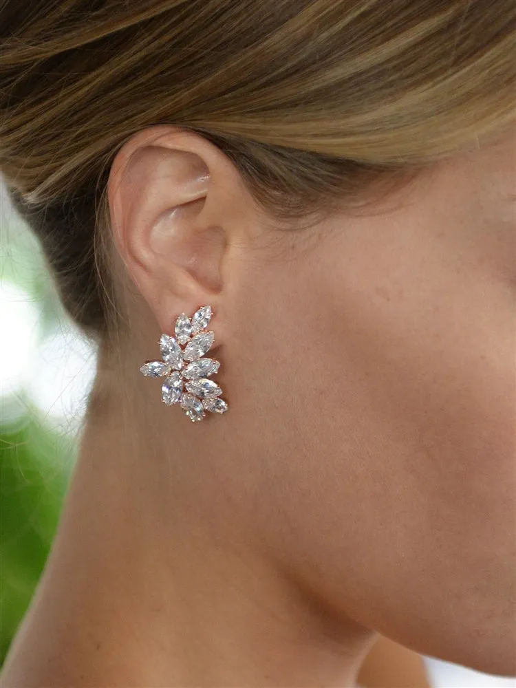 Cubic Zirconia Marquis Cluster Rose Gold Earrings