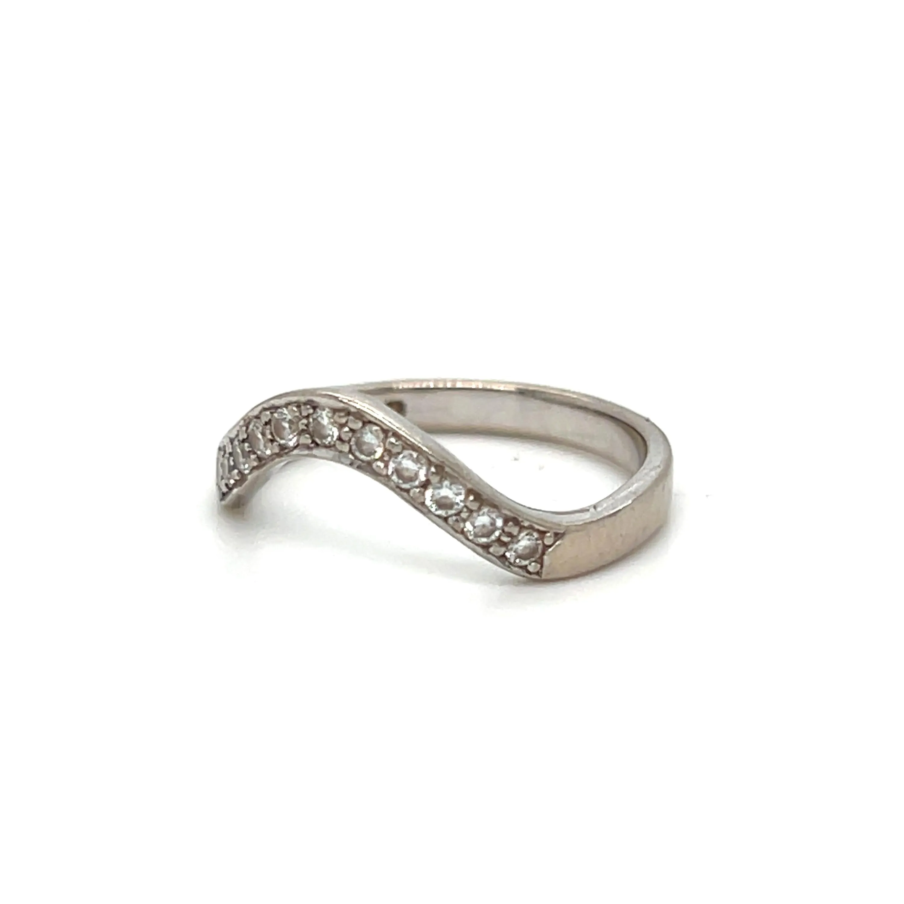 Curved Pave Vintage 18K White Gold Diamond Wedding Band.