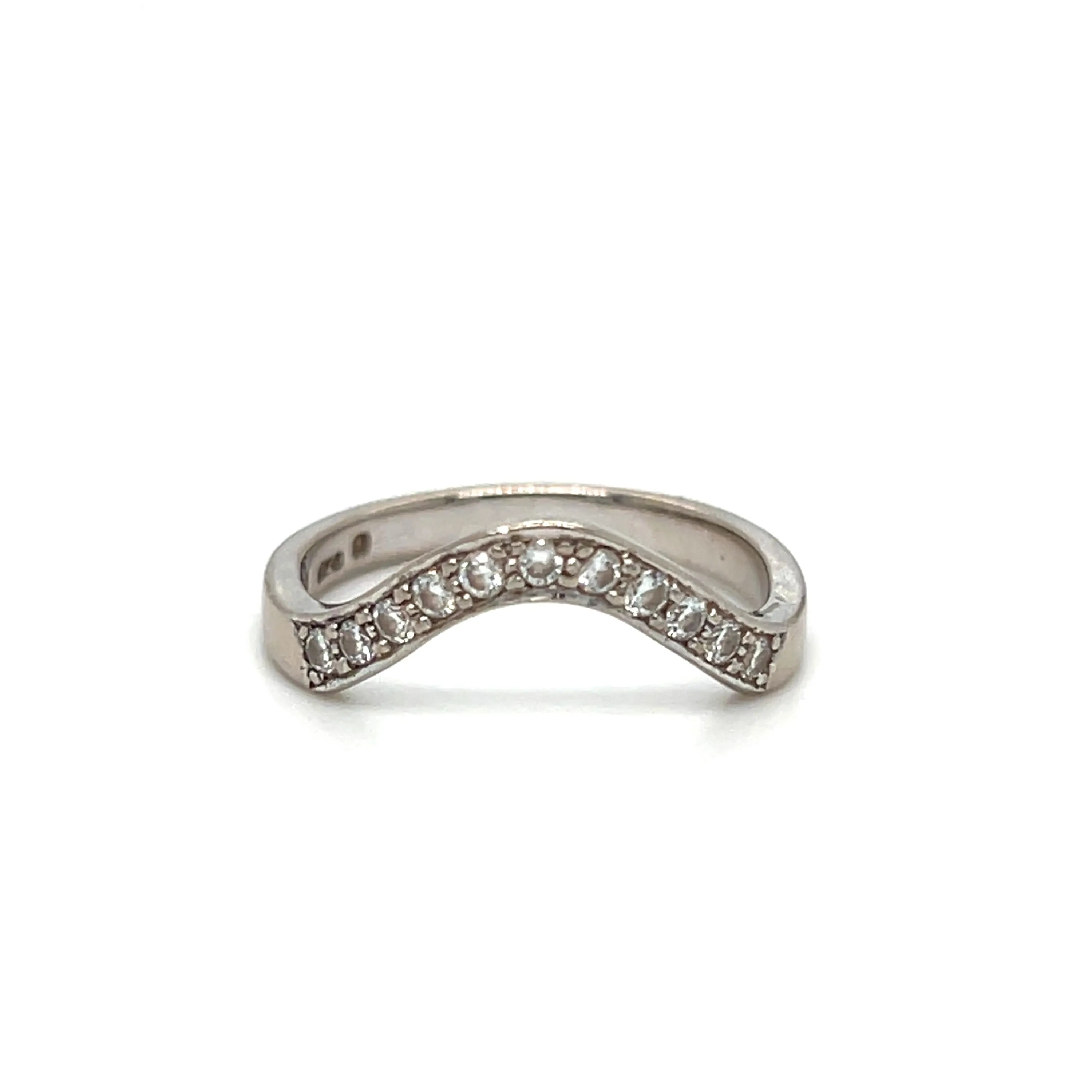 Curved Pave Vintage 18K White Gold Diamond Wedding Band.