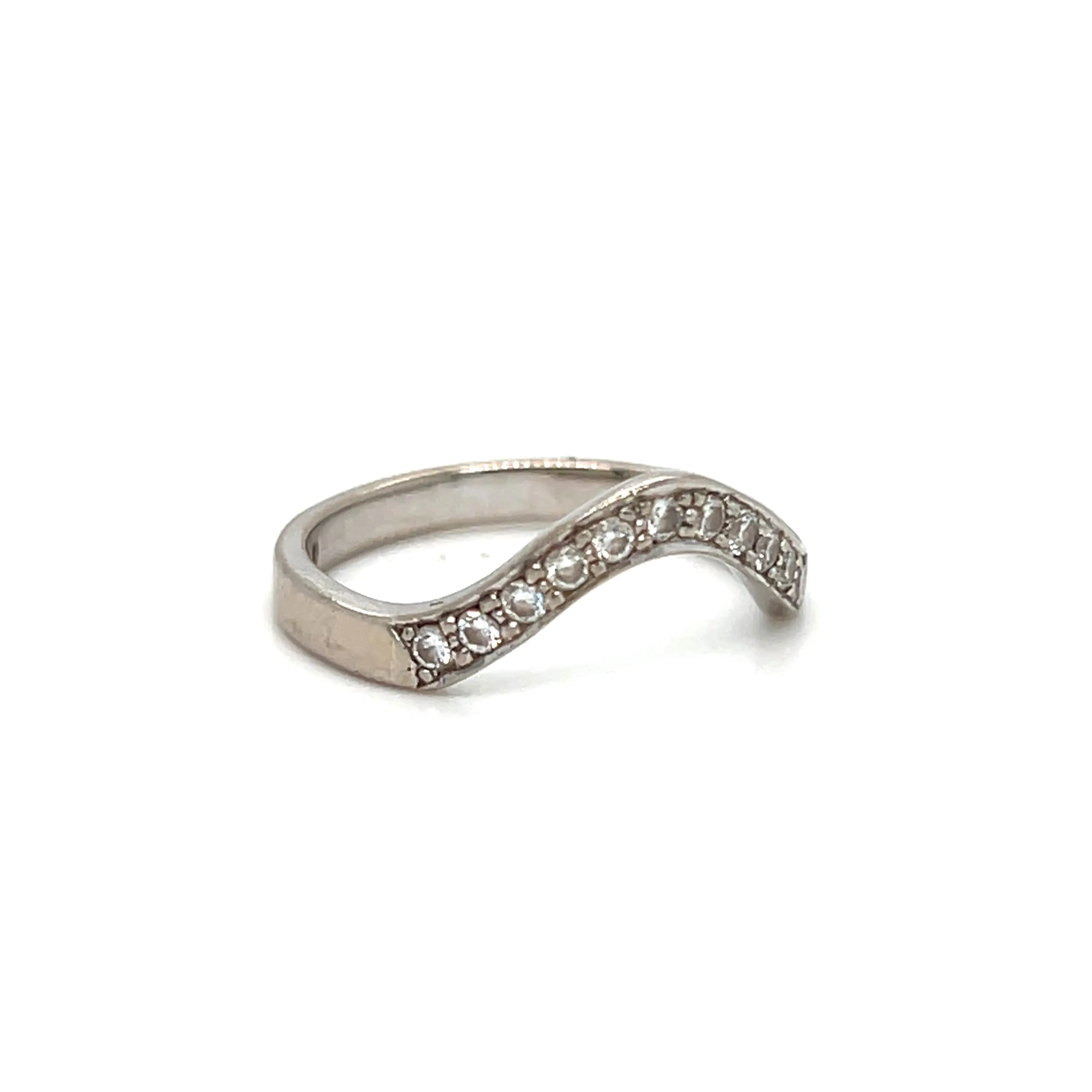 Curved Pave Vintage 18K White Gold Diamond Wedding Band.