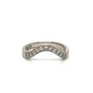 Curved Pave Vintage 18K White Gold Diamond Wedding Band.