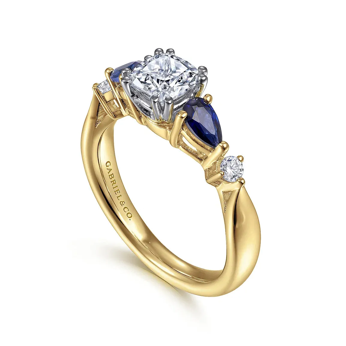 Cushion Cut Five Stone Sapphire and Diamond Engagement Ring Mounting