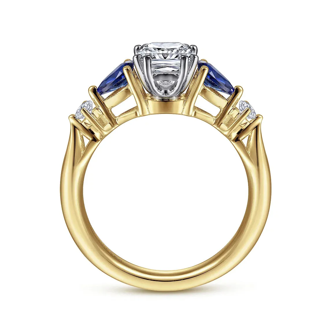 Cushion Cut Five Stone Sapphire and Diamond Engagement Ring Mounting