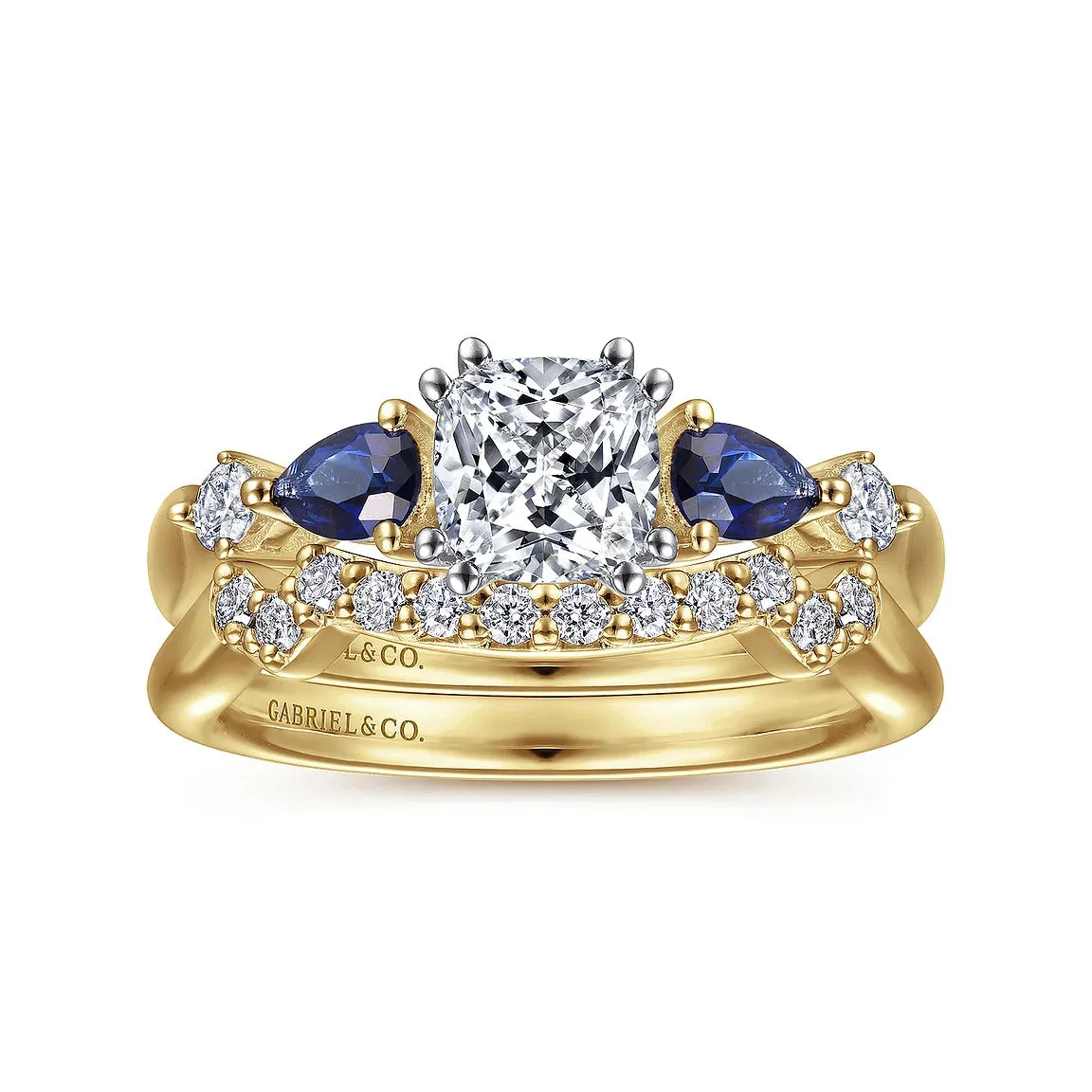 Cushion Cut Five Stone Sapphire and Diamond Engagement Ring Mounting