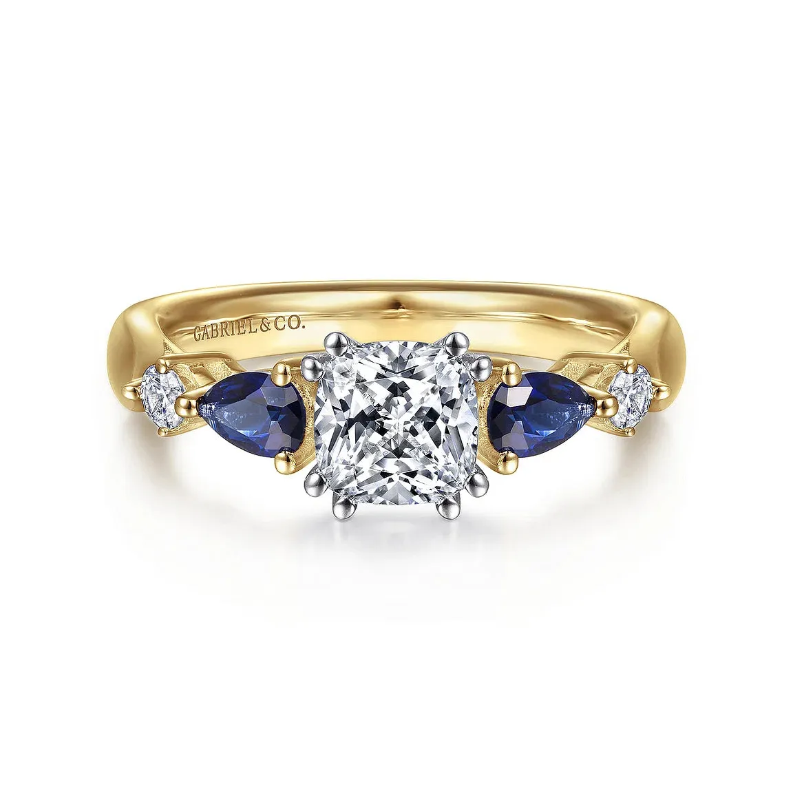 Cushion Cut Five Stone Sapphire and Diamond Engagement Ring Mounting