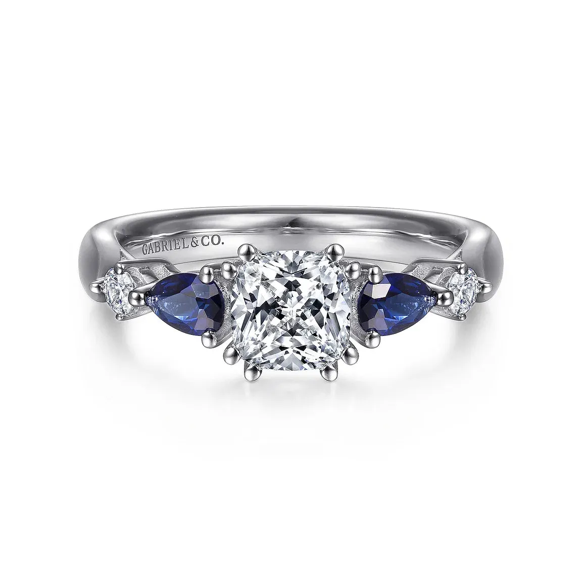 Cushion Cut Five Stone Sapphire and Diamond Engagement Ring Mounting