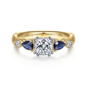 Cushion Cut Five Stone Sapphire and Diamond Engagement Ring Mounting