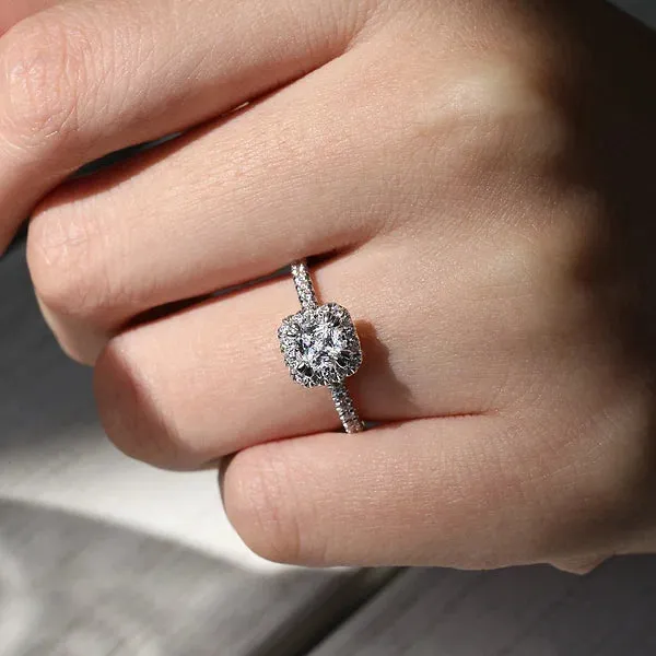 Cushion Cut Halo & Hidden Rope Diamond Engagement Ring Mounting