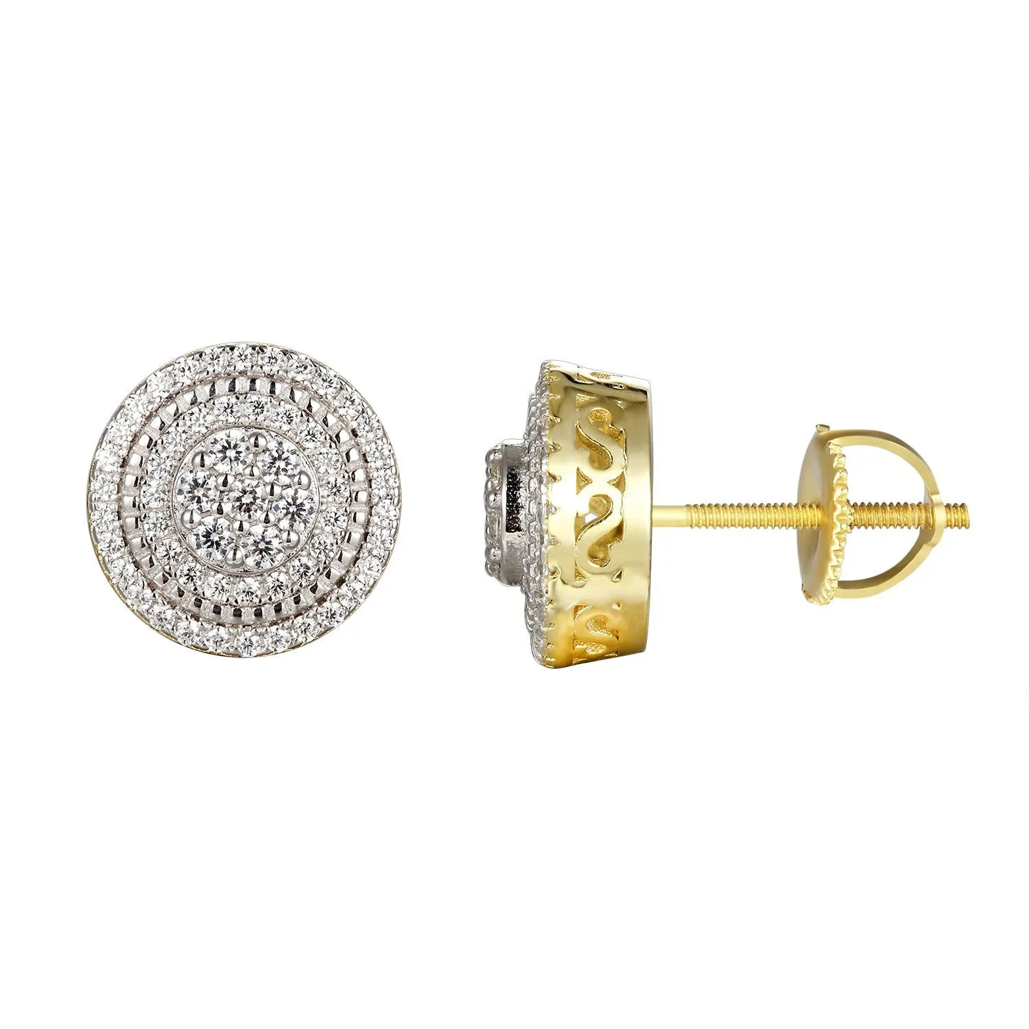 Custom 14k Gold Finish 3D Cluster Silver Earrings