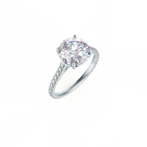 Custom Round Brilliant 4-Prong Solitaire & Pavé Diamond Ring