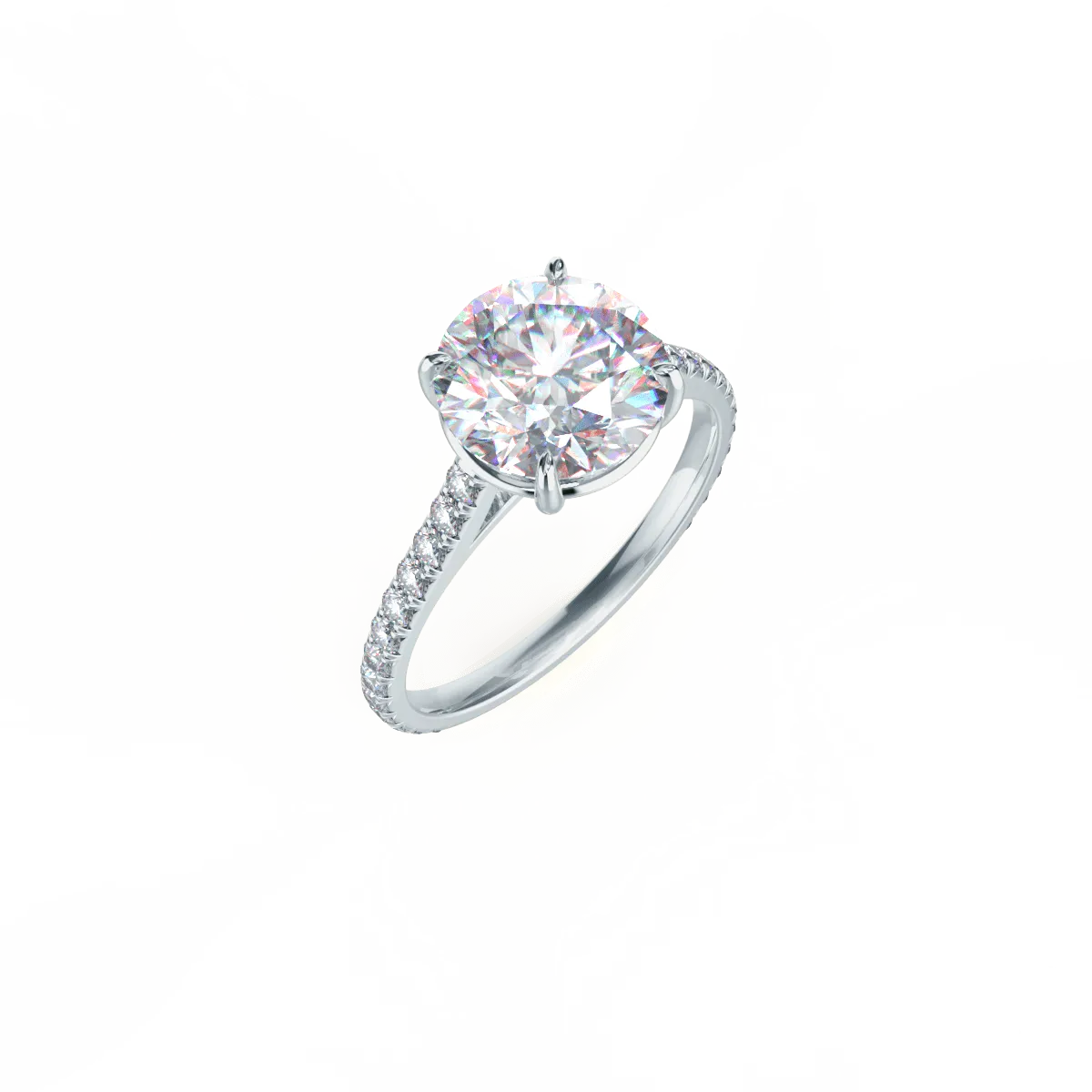 Custom Round Brilliant 4-Prong Solitaire & Pavé Diamond Ring