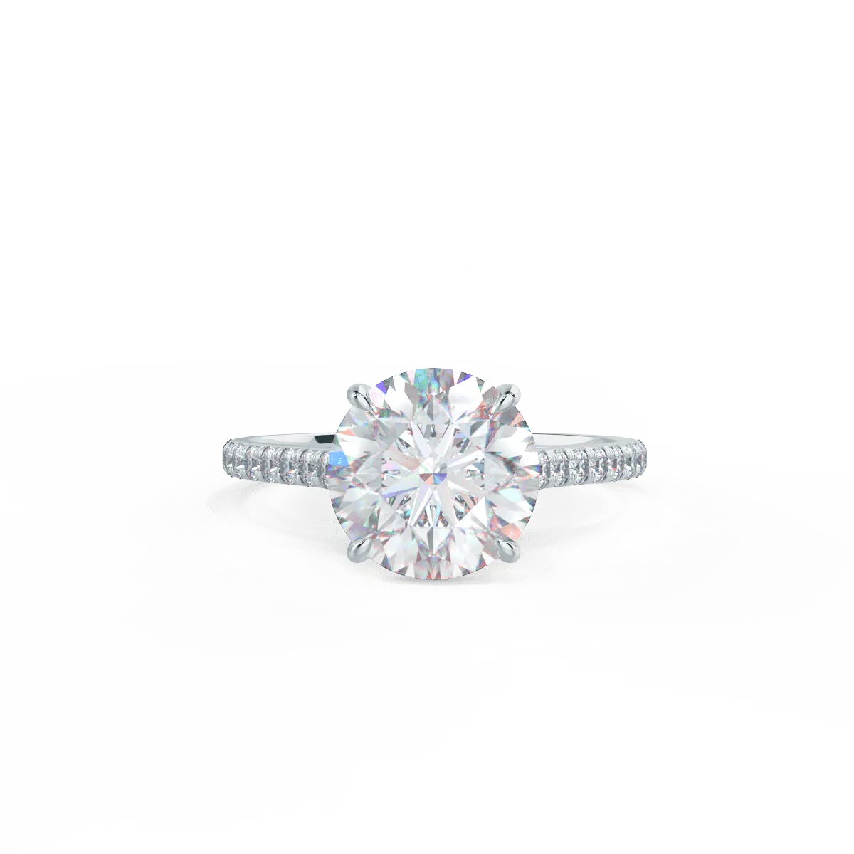Custom Round Brilliant 4-Prong Solitaire & Pavé Diamond Ring