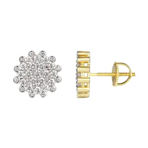 Custom Solitaire Cluster Prong 14k Gold Finish Silver Earrings