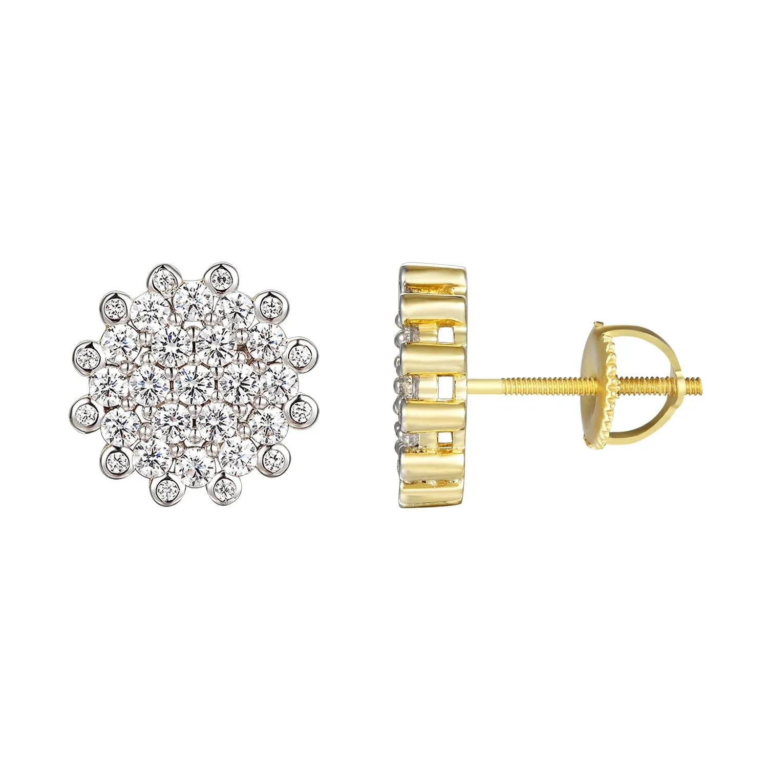 Custom Solitaire Cluster Prong 14k Gold Finish Silver Earrings