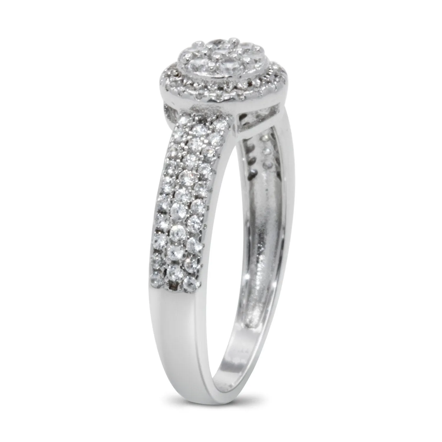 CZ 5mm Center Stone Halo Style Band White Gold Plated, Wedding Ring, Engagement Ring, Promise Ring