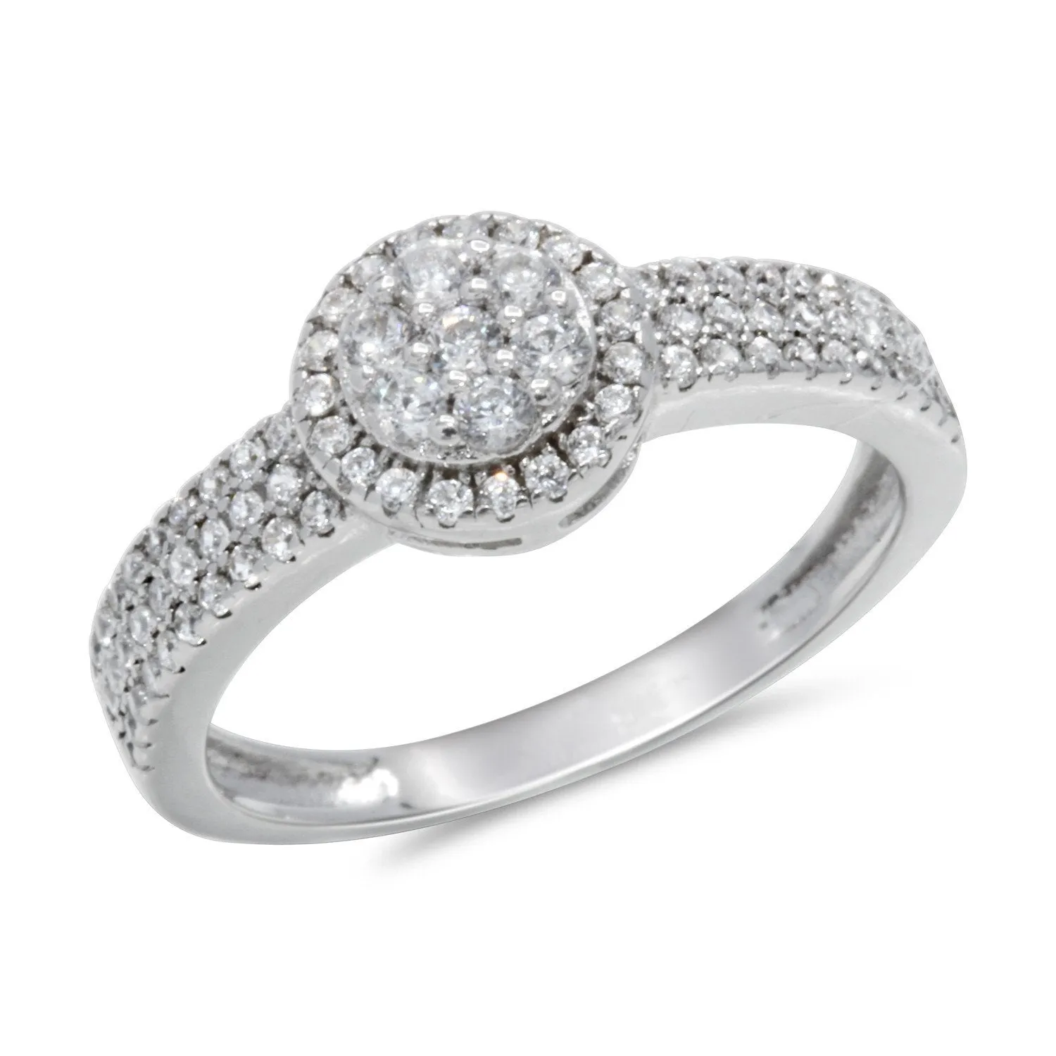 CZ 5mm Center Stone Halo Style Band White Gold Plated, Wedding Ring, Engagement Ring, Promise Ring