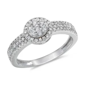 CZ 5mm Center Stone Halo Style Band White Gold Plated, Wedding Ring, Engagement Ring, Promise Ring