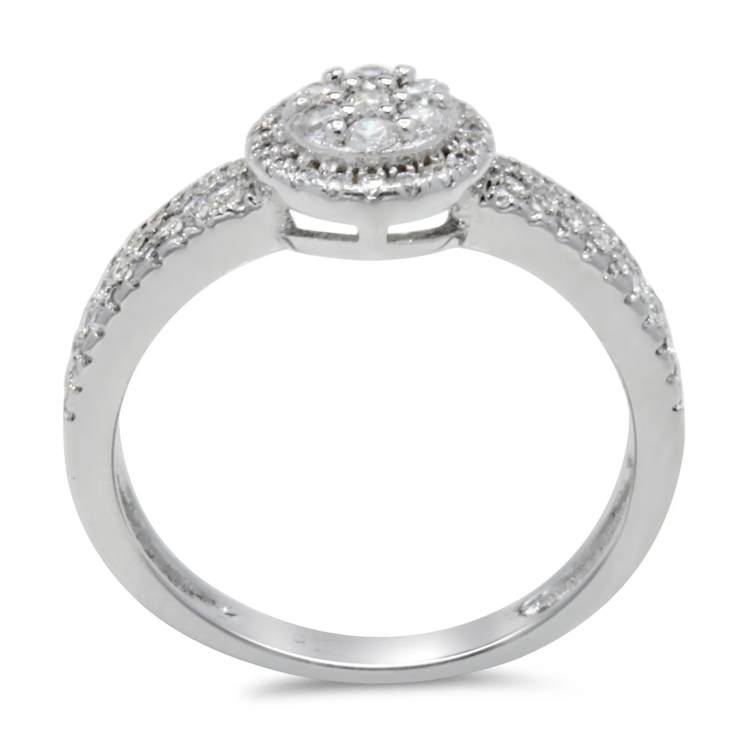 CZ 5mm Center Stone Halo Style Band White Gold Plated, Wedding Ring, Engagement Ring, Promise Ring