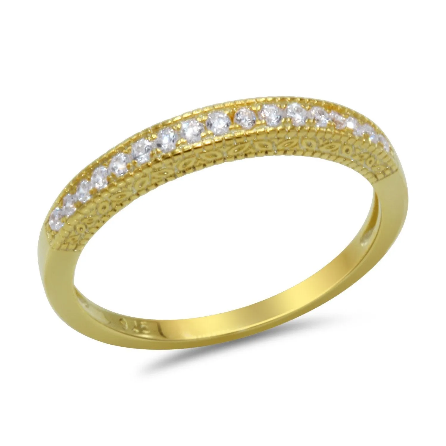 CZ 5mm Center Stone Sterling Silver Gold Plated Crossover Halo Wedding, Engagement Ring Set Size 8