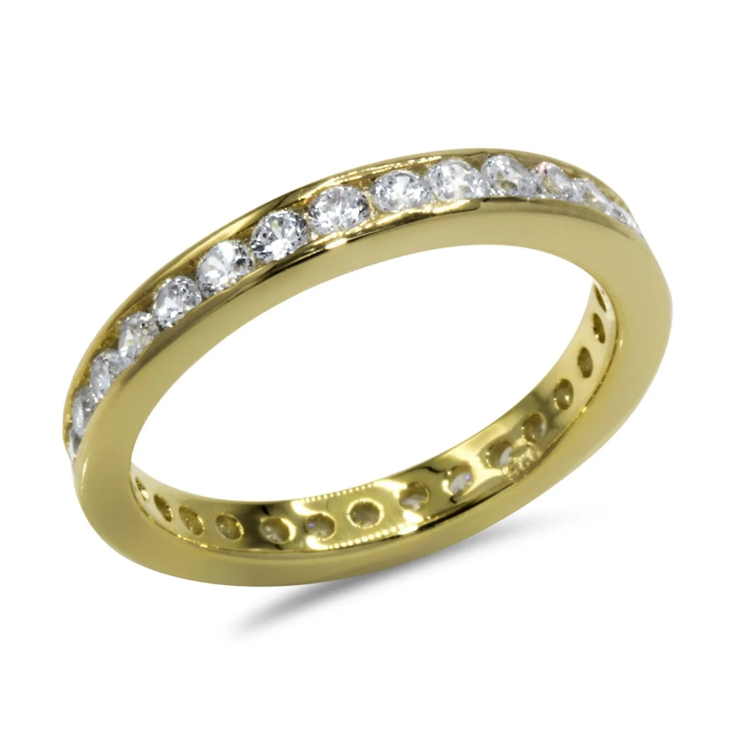 CZ 5mm Round Sterling Silver Gold Plated Crossover Halo Engagement Ring Set