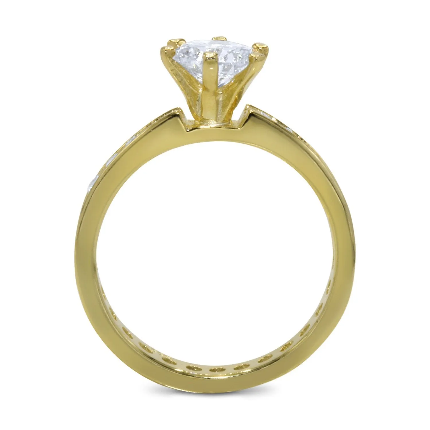 CZ 5mm Round Sterling Silver Gold Plated Crossover Halo Engagement Ring Set