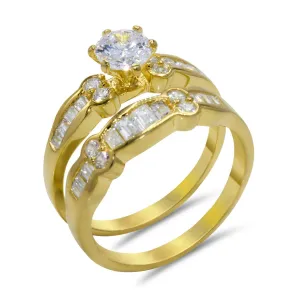 CZ 5mm Sterling Silver Gold Plated Crossover Halo Wedding Bridal Set, Engagement Ring