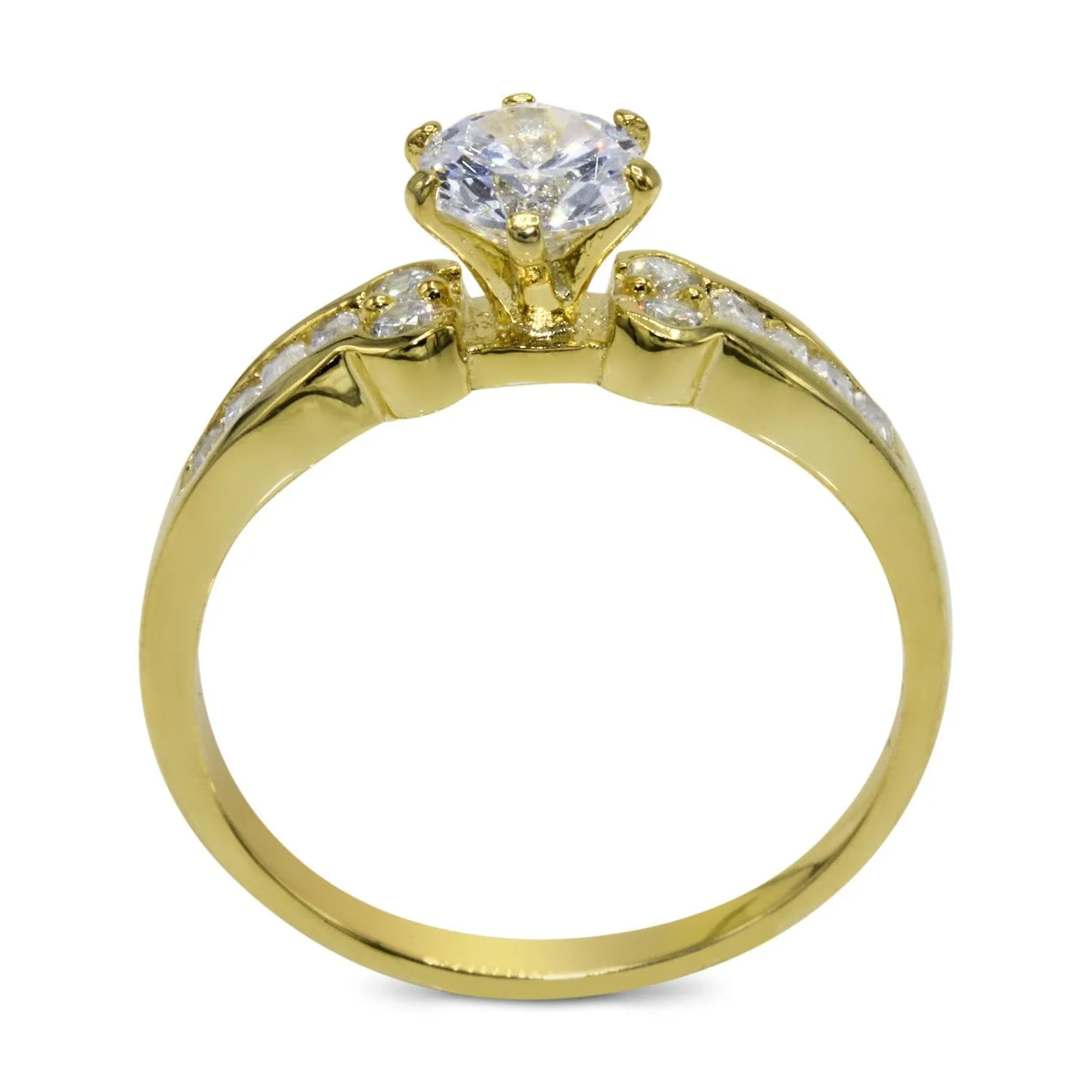 CZ 5mm Sterling Silver Gold Plated Crossover Halo Wedding Bridal Set, Engagement Ring
